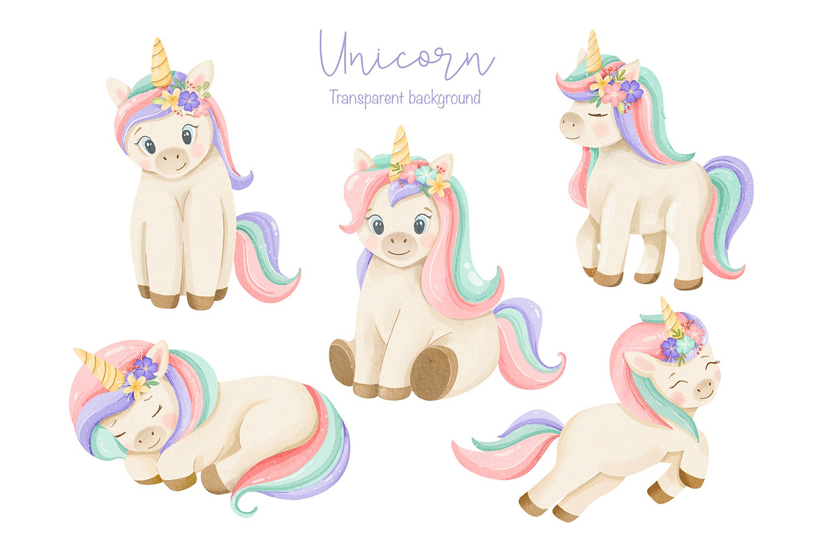 Watercolor Pastel Unicorn Clipart, an Animal Illustration by ArtGiftsStudio (Photo 2 of 6)