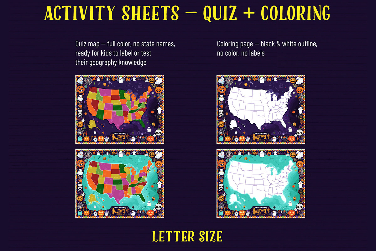 Halloween USA Map Printable Bundle, an Education Illustration by AdrianDragne (Photo 7 of 11)