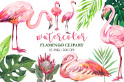Watercolor Flamingo Clipart, Pink, an Animal Illustration by PatternPalette (Thumbnail 1 of 2)