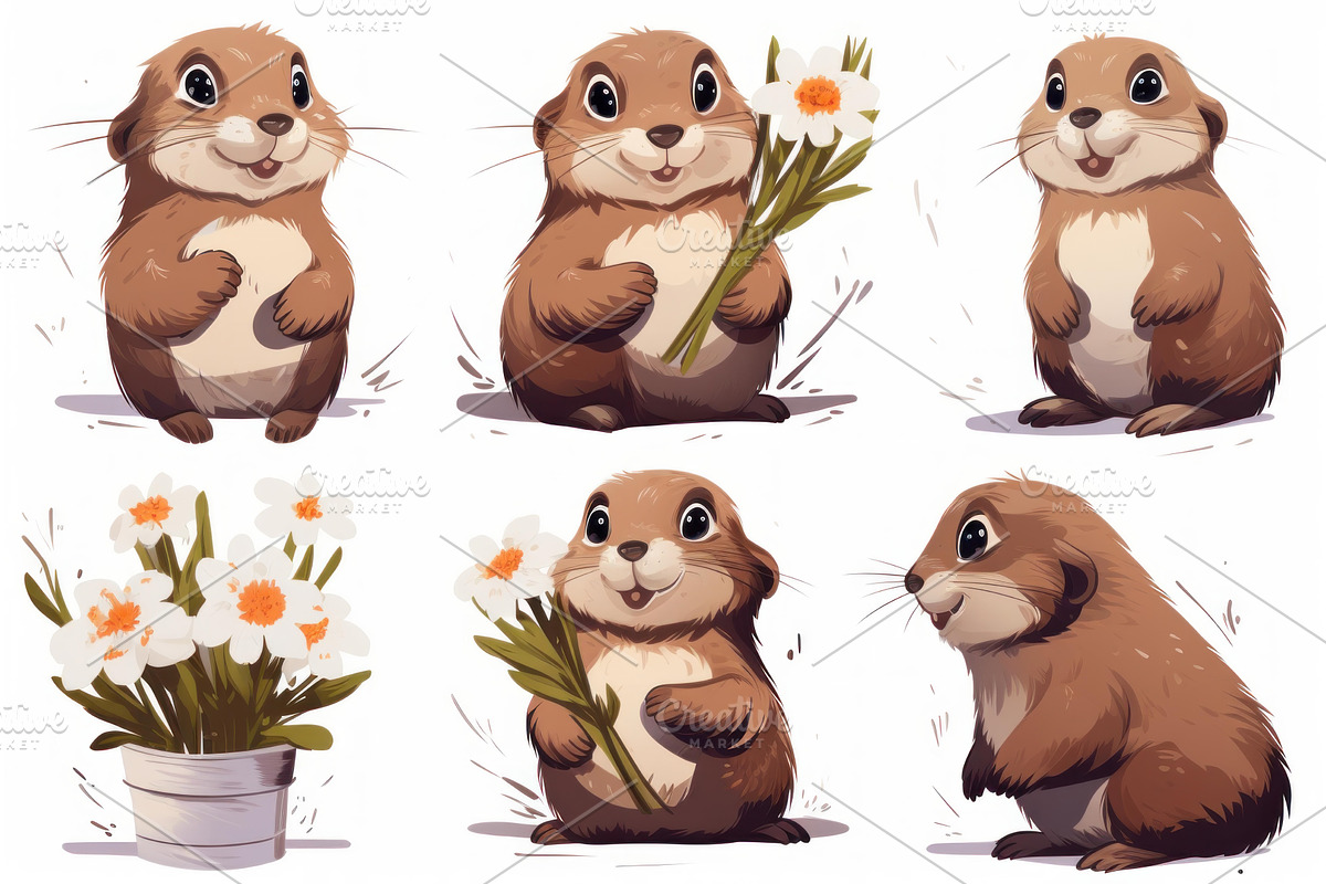 Adorable prairie dog holding flowers, an Animal Illustration by Ylivdesign
