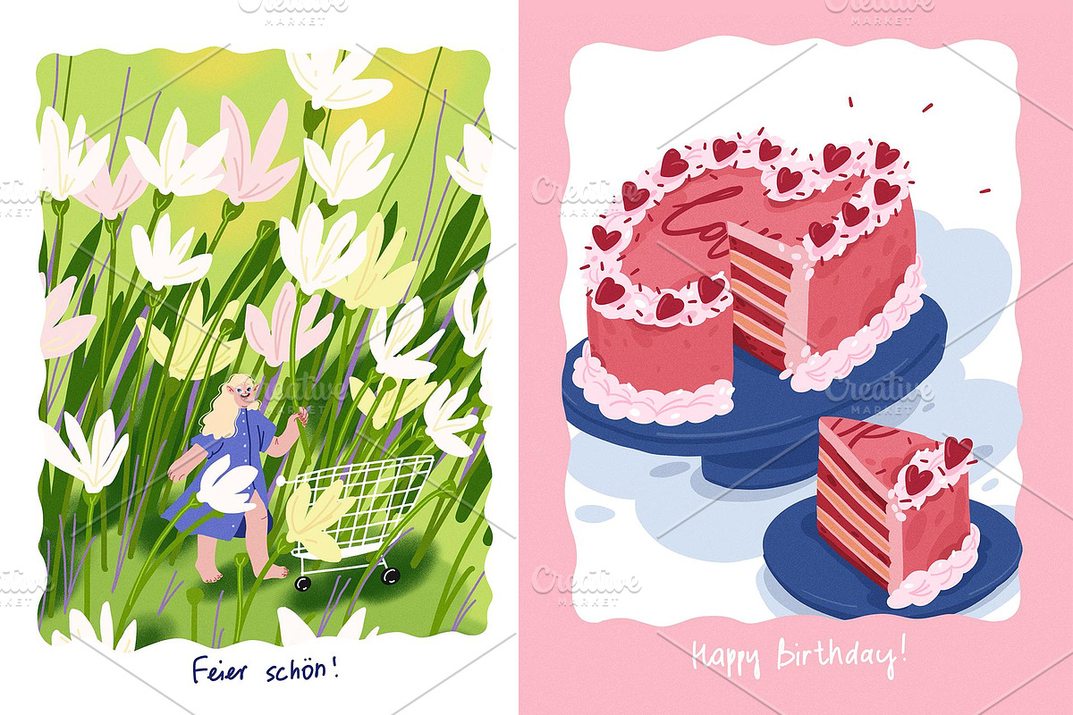 Aesthetic Birthday Cards ENG/GER, a Decorative Illustration by Schumacher Shop (Photo 14 of 18)