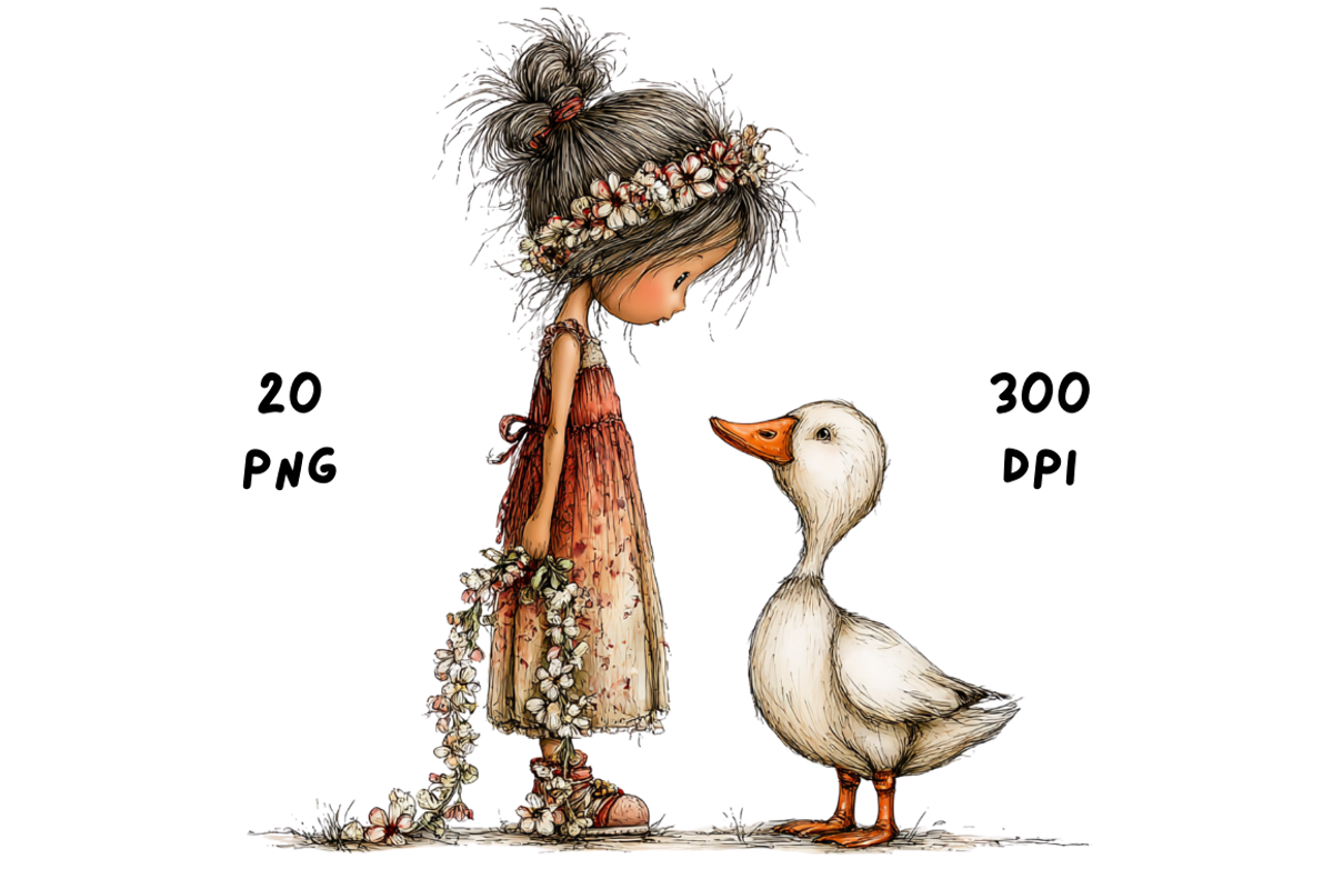 Whimsical Floral Girl and Duck, an Animal Illustration by GiraffeCreative (Photo 2 of 20)