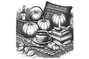 Cozy autumn still life with pumpkins, a Food Illustration by AlexArt