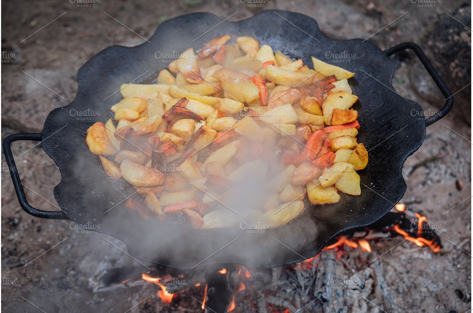 Fried potatoes with carrots cooking, a Food & Drink Photo by Red Hot Chili Pepper Shop