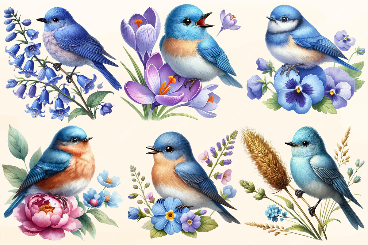 Spring Mountain Bluebird clipart, a Work Illustration by OK Design (Photo 3 of 4)