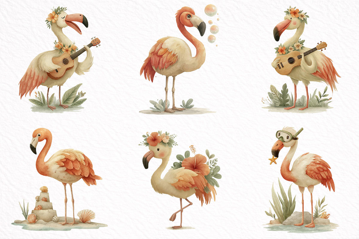 Whimsical Summer Flamingo Clipart, an Illustration by DreamArtGraphic (Photo 7 of 8)