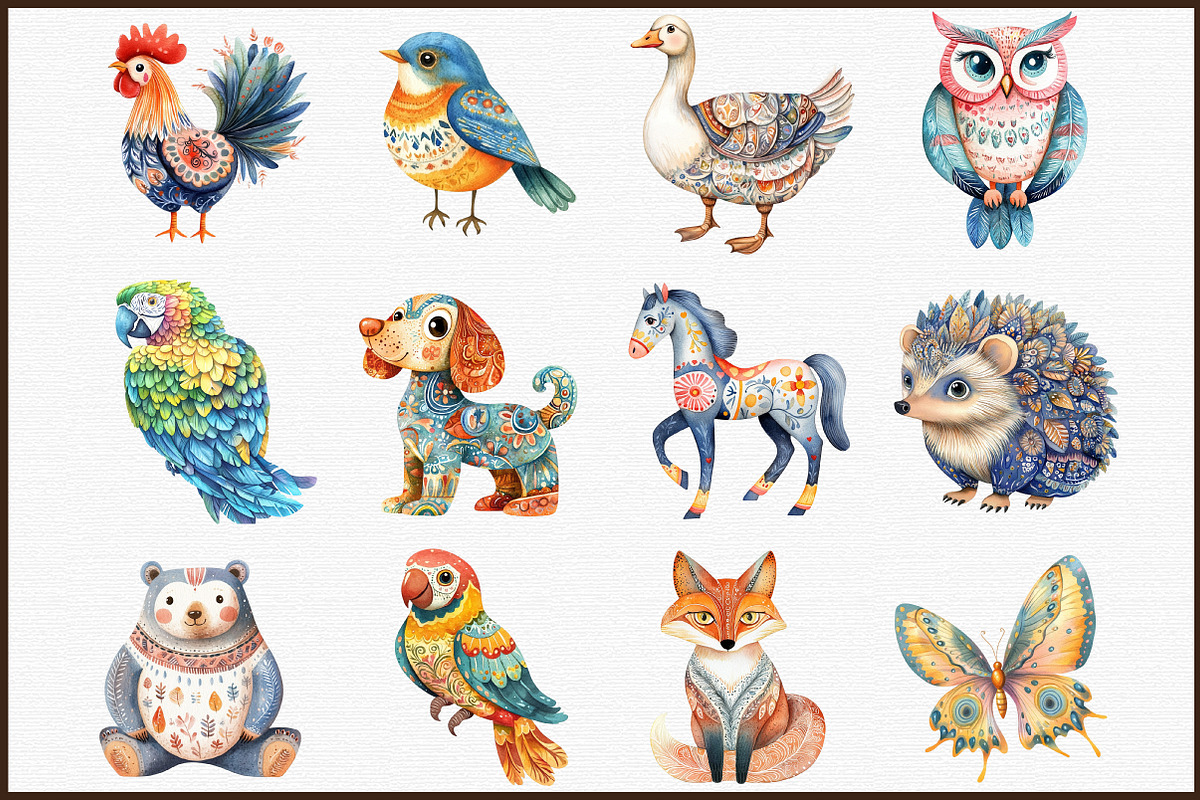 Pastel Folk Animals Birds Clip Art P, an Illustration by Sublimation Artist (Photo 3 of 6)