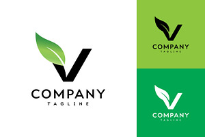 Letter V design with a green leaf, a Branding & Logo Template by Saba Vector