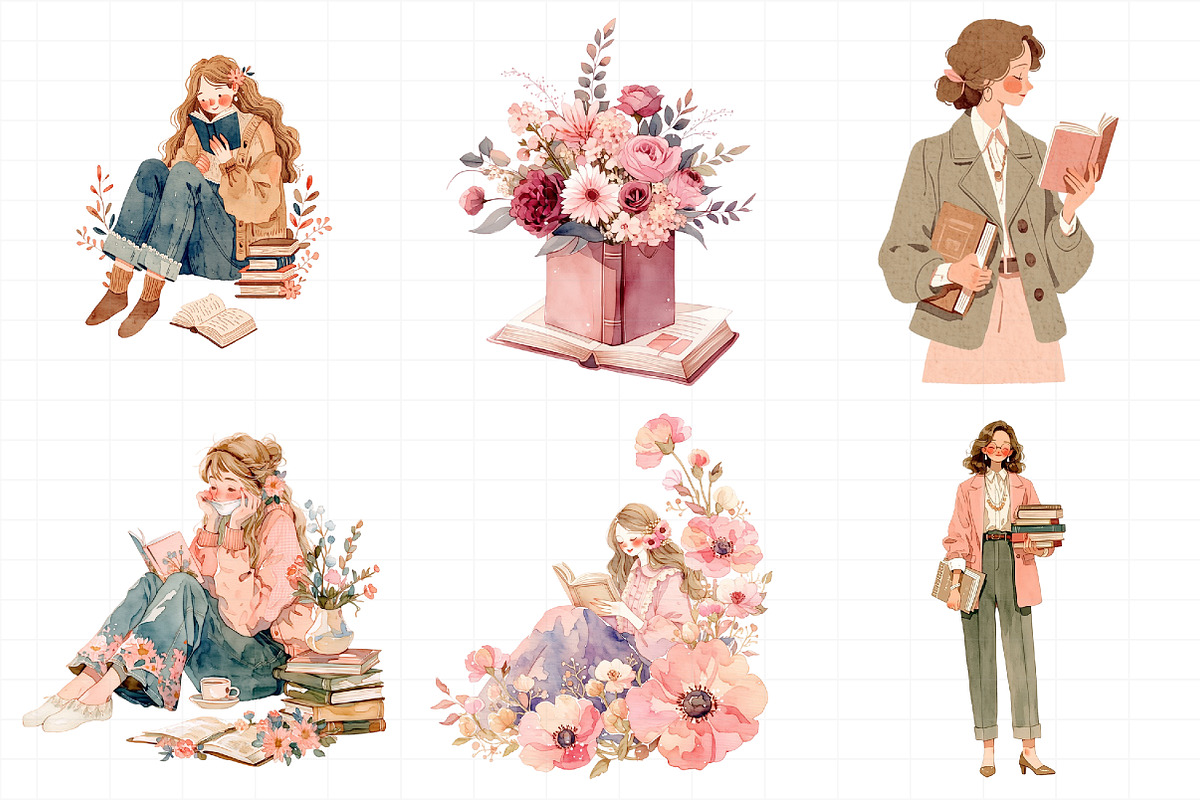 Blush Book Lover Clipart Bundle, an Illustration by Daily.Designs (Photo 5 of 7)