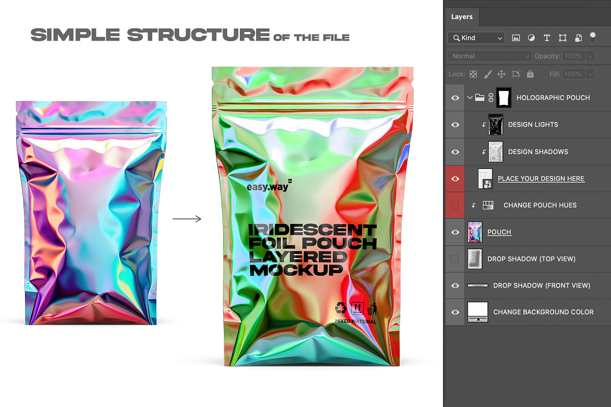 Holographic Foil Pouch PSD Mockup, a Product Mockup by easy.way (Photo 4 of 5)