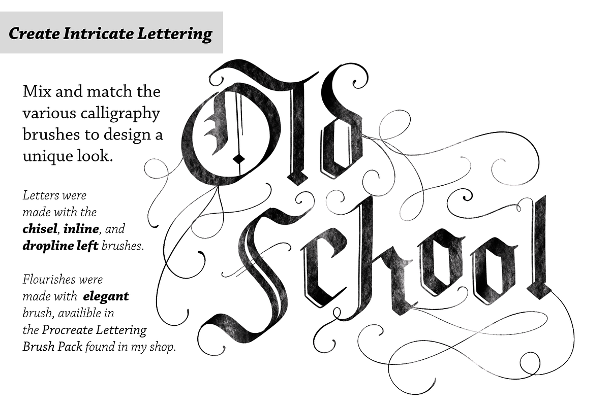 Blackletter Procreate Brushes, a Brush Add-On by Ray of Light Design (Photo 3 of 3)