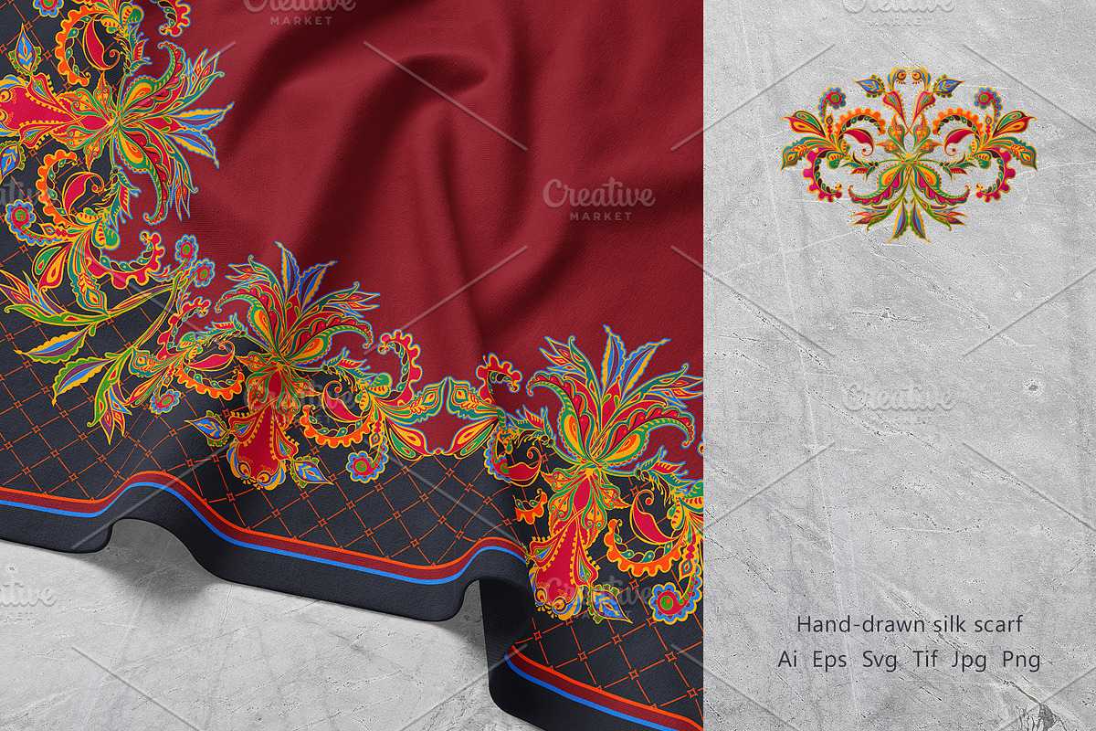 Crimson Baroque Garden Silk Scarf, an Object Graphic by ilustrinna (Photo 3 of 10)