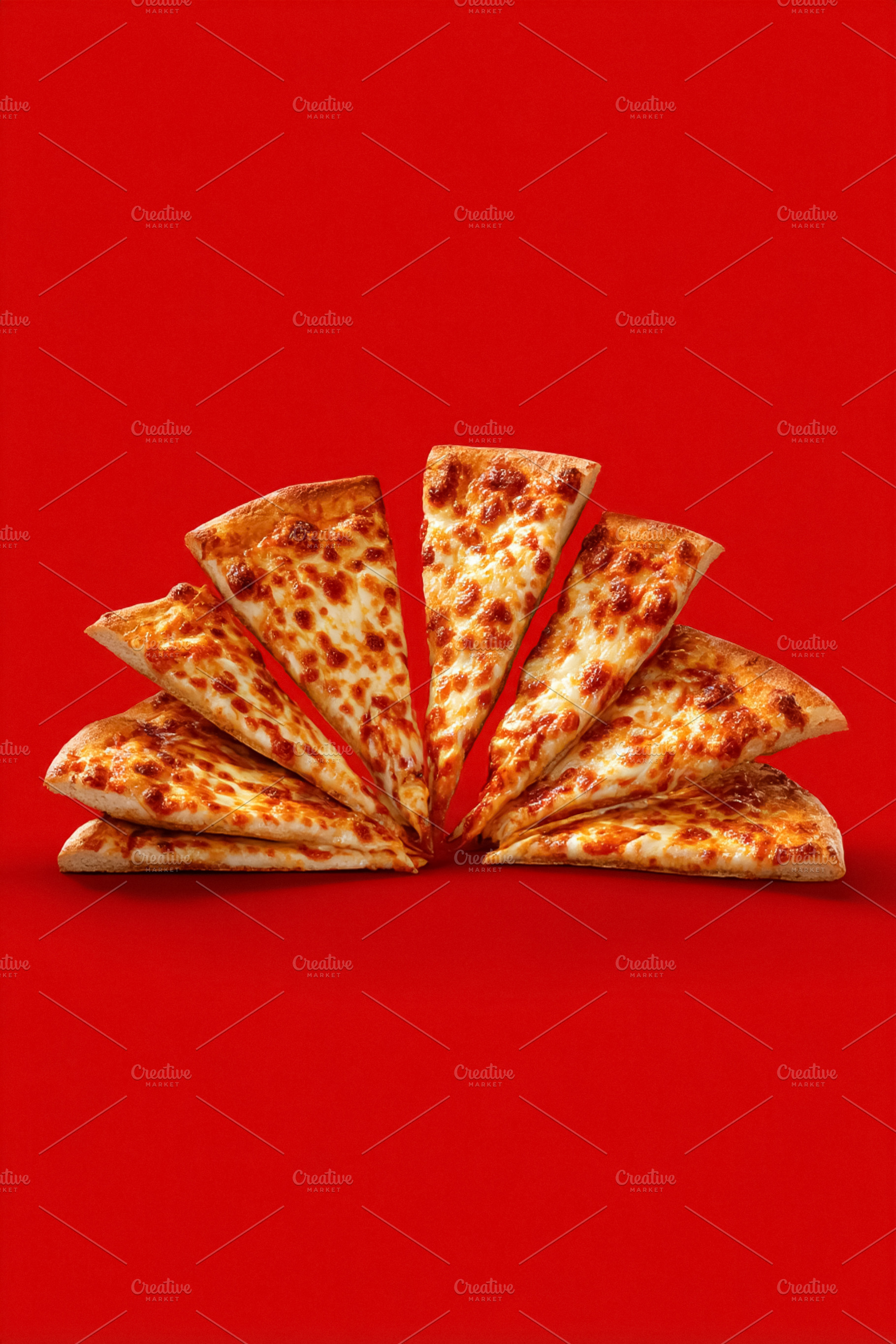 Pizza slices forming a fan shape, creating a delectable visual o, a Photo by Studio ANNA