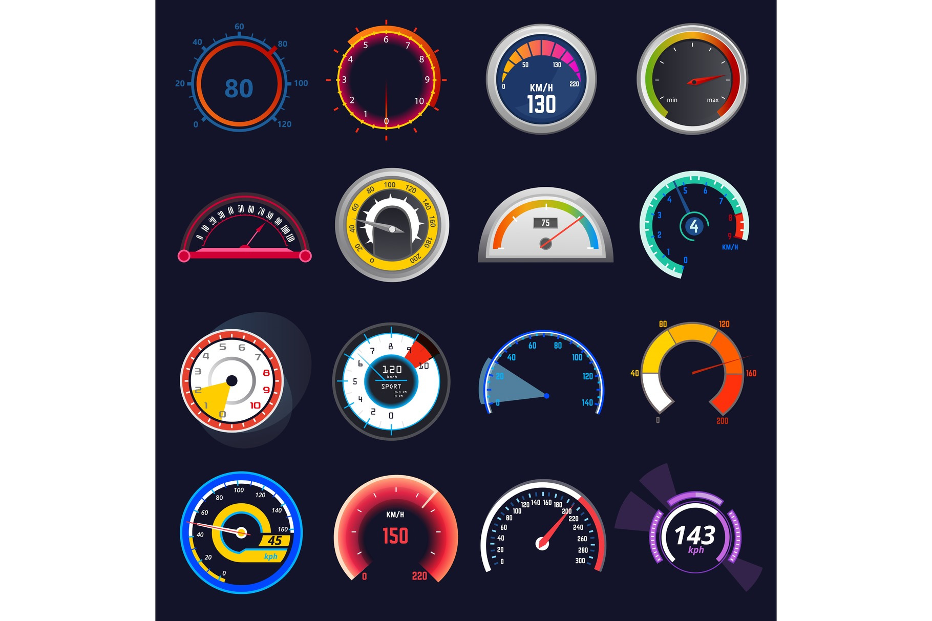 Speedometer vector car speed dashboard panel and speed-up power ...
