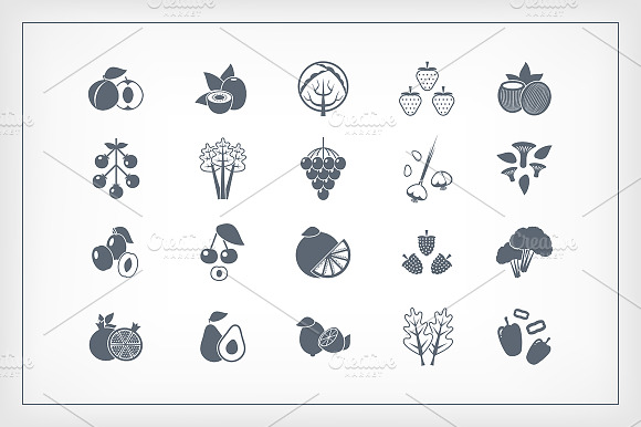 Set Of Fruits And Vegetables Icons