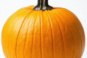 A vibrant, ripe orange pumpkin with a thick, dark green stem, showcasing its sm, a Background Photo by ImageMir