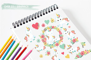 Floral Unicorn Illustration Pack