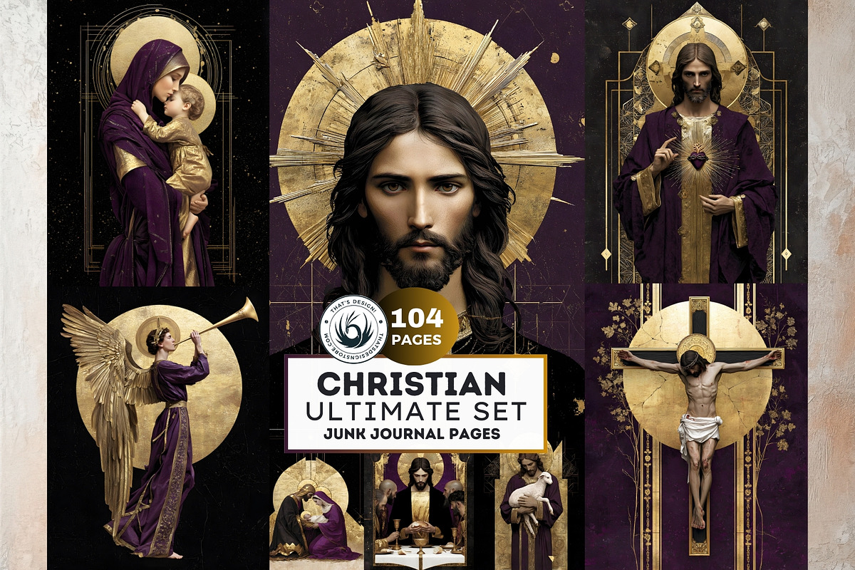 Christian Religious Digital Papers, a Person Illustration by ThatsDesignArt (Photo 1 of 10)
