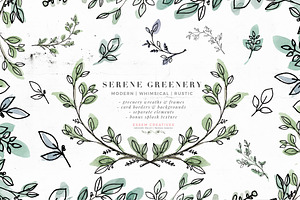 Serene Greenery Watercolor Clipart