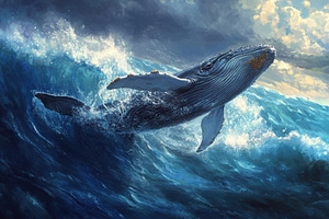 Majestic whale breaches the ocean su, a Photo by Iftikhar Alam
