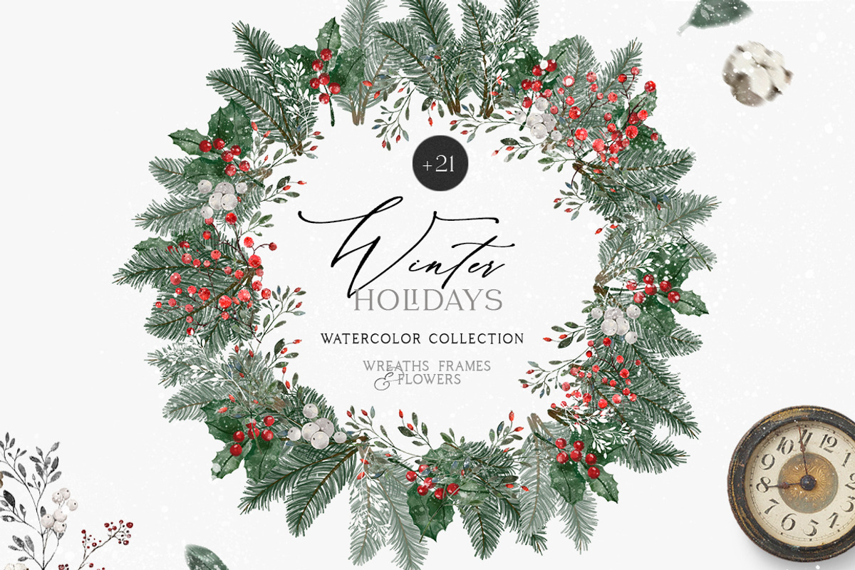 Winter Greenery Watercolor Set, an Illustration by NassyArt (Photo 4 of 10)