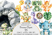 Watercolor Dinosaur Clipart, a Seasonal Illustration by Design Market (Thumbnail 1 of 5)