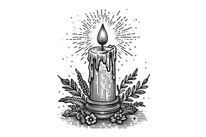 Lit Candle In Holder Engraving