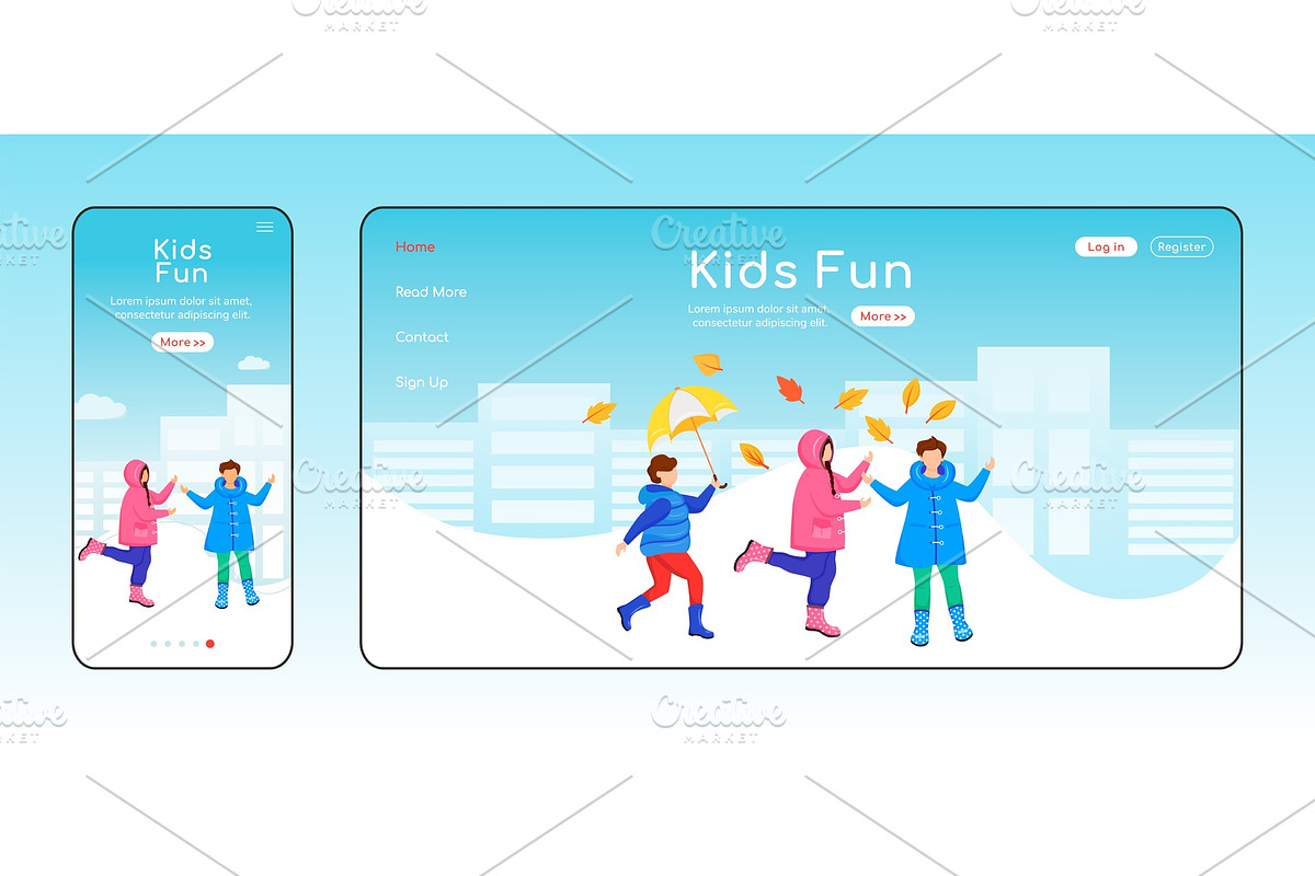 Kids fun landing page template, a Landing Page Template by IMG visuals characters