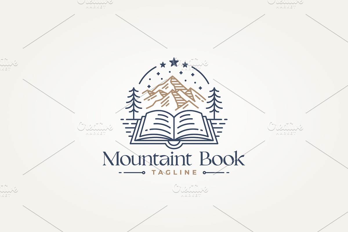 book and mountain line art icon logo, a Branding & Logo Template by Blazybone