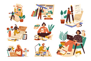 People working with text set, an Education Illustration by Good Studio