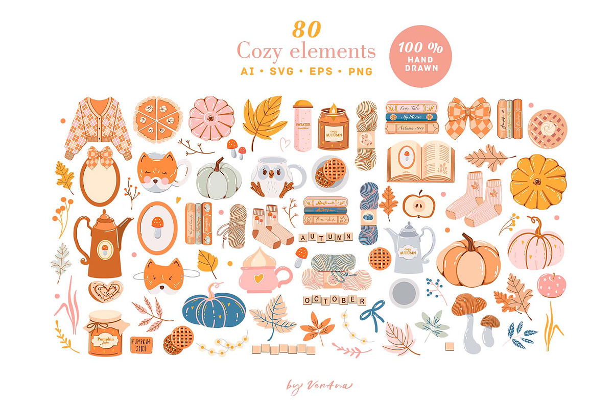 Fall & Halloween clipart. Autumn set, a Seasonal Illustration by VerAna (Photo 2 of 20)