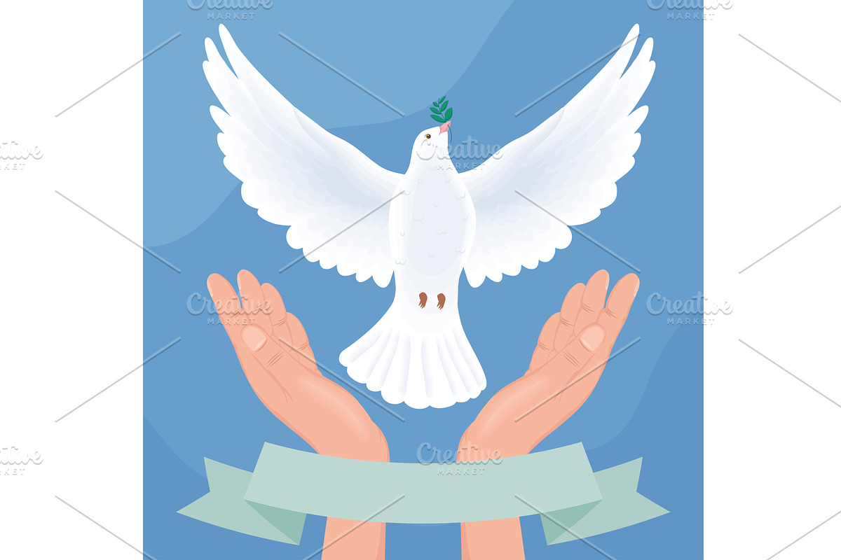 hands protecting peace dove, an Illustration by studiogstock