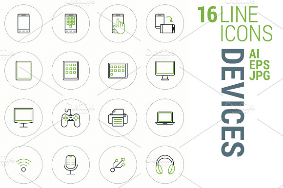 16 Line Icons Devices