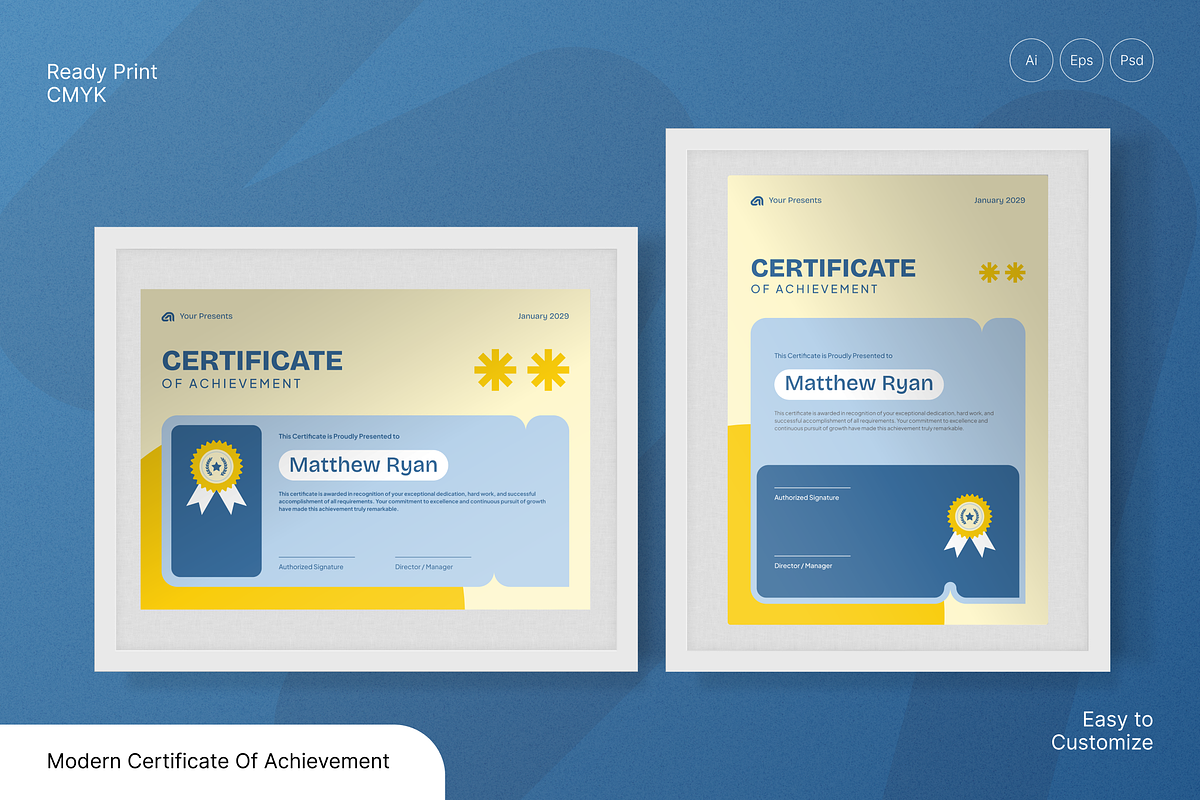 Modern Certificate Of Achievement, a Stationery Template by Annora Studio (Photo 1 of 6)