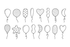 Hand drawn balloons. Doodle birthday, an Object Illustration by winwin.art