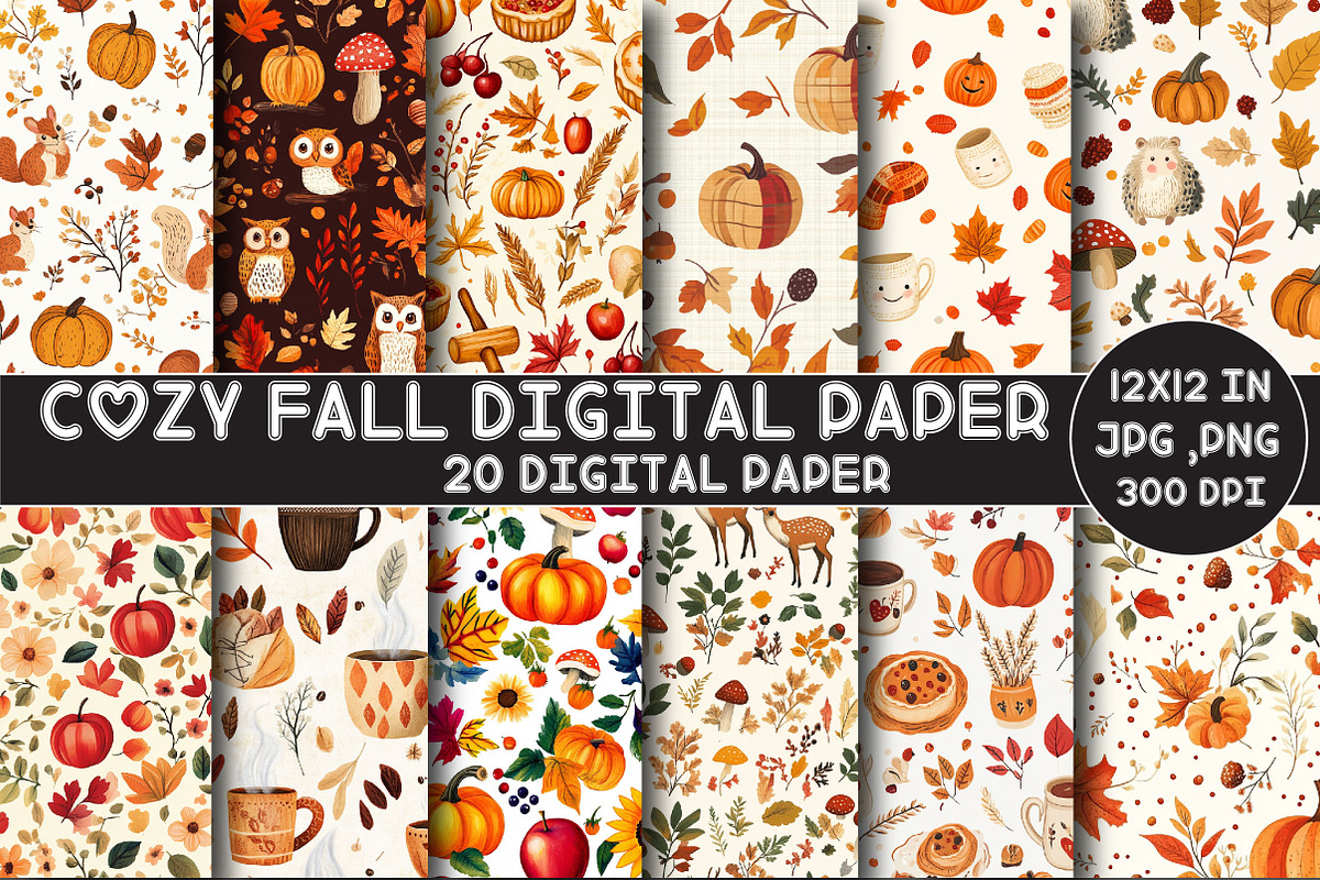 Cozy Fall Digital Paper, a Pattern Graphic by Designking (Photo 1 of 4)