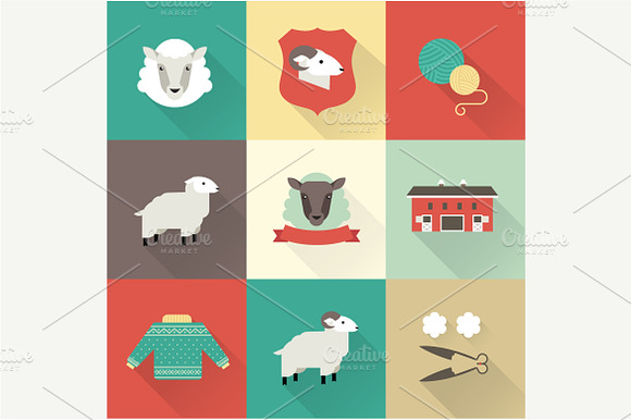 Sheep Vector Flat Icons