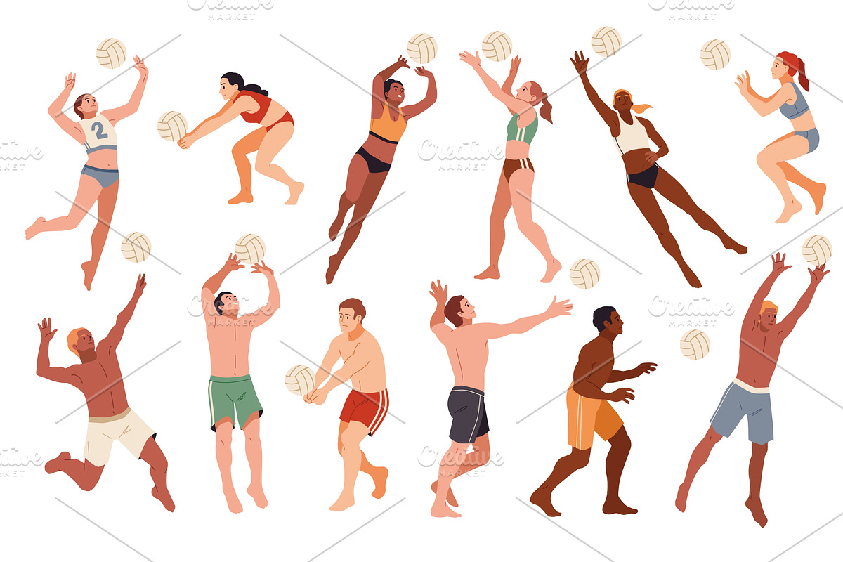 Summer beach volleyball players, a Sport Illustration by YummyBuum