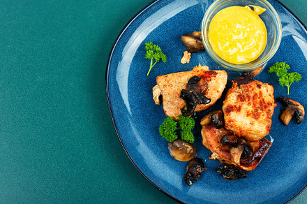 Meat medallions with mushrooms., a Food & Drink Photo by MLunov MLunov