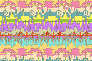 Skylines. Town. Doodle. 7 Patterns.