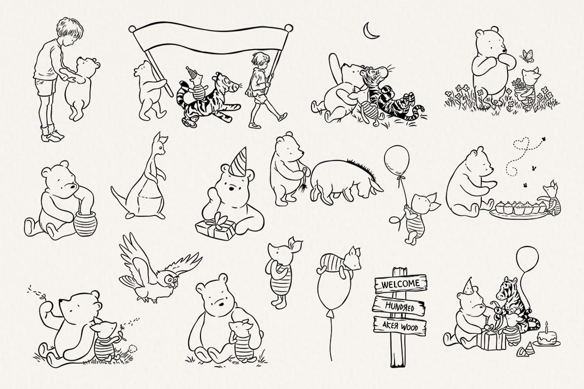 Winnie the Pooh Line Art Clipart, an Animal Illustration by SvetaArtStore (Photo 4 of 9)