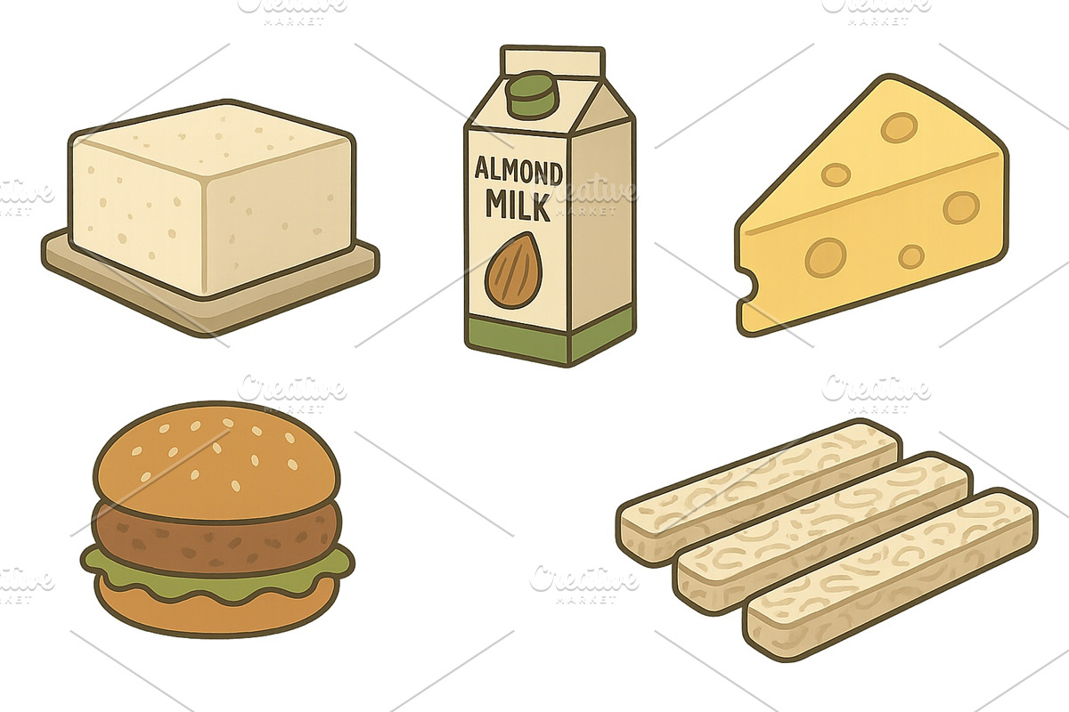 Assortment of plant-based food items, a Food Illustration by ZinetroN