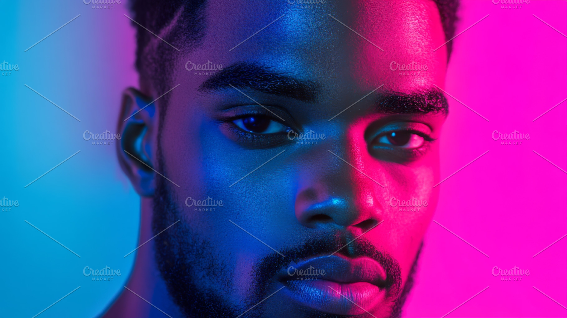Close-up Portraits with Neon Lighting in Blue and Pink Tones, an Abstract Photo by Natalia Klenova's Shop