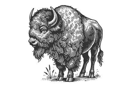 Buffalo engraving sketch vector, an Animal Illustration by AlexArt