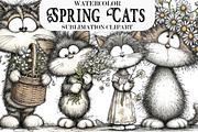 Whimsical Spring Cats Clipart, an Illustration by Designking (Thumbnail 1 of 5)