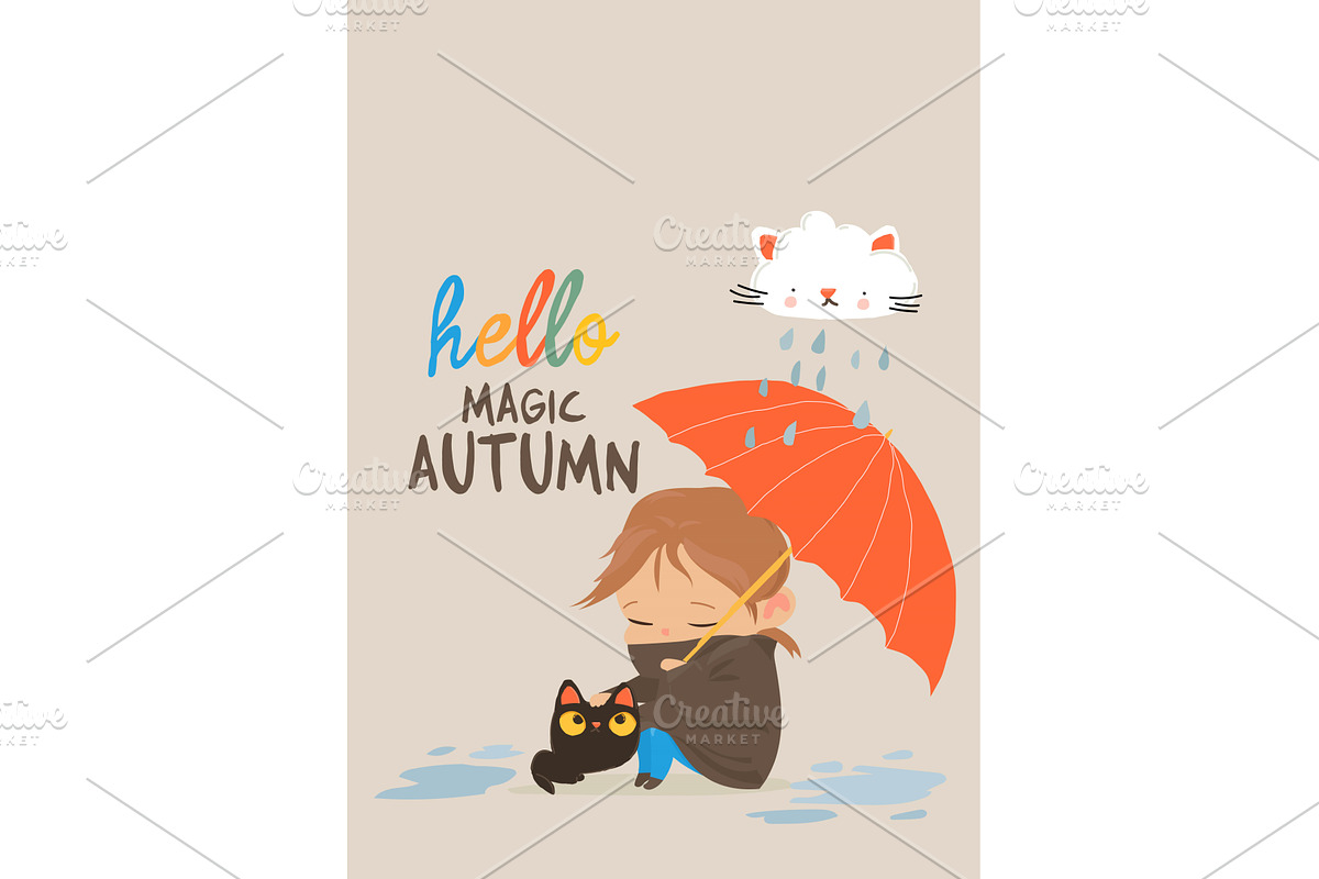 Little Girl Protecting a Stray Cat, an Animal Illustration by Maria Starus