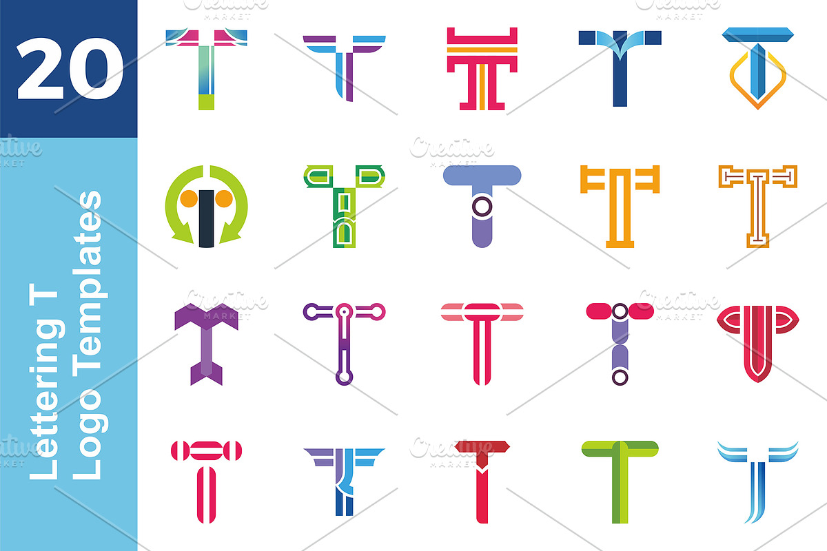 20 Logo Lettering T Template Bundle, a Branding & Logo Template by Acongraphic (Photo 1 of 21)