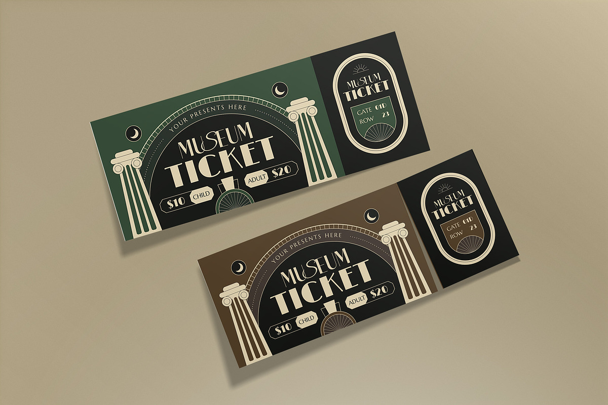 Alternative Art Deco Museum Ticket, a Card Template by graphicook (Photo 3 of 3)