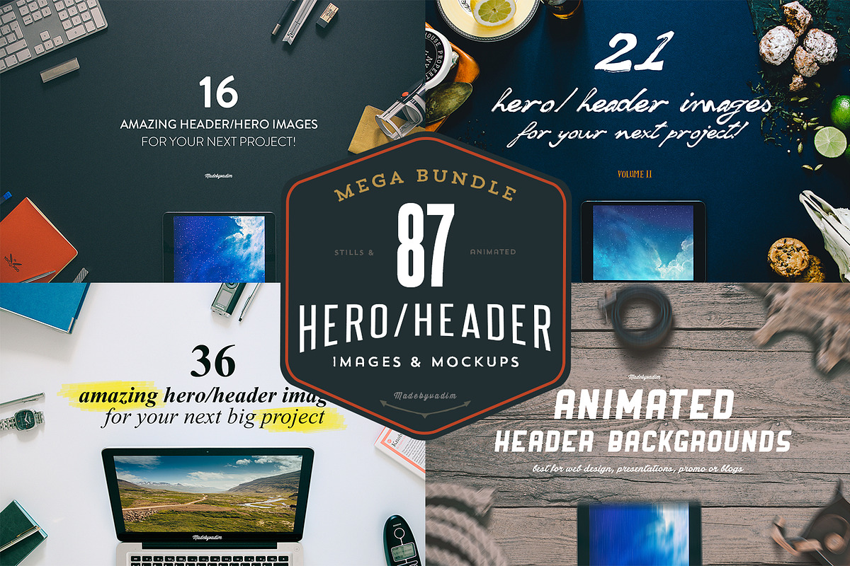 MEGA BUNDLE - 87 Hero/Header images, an iPad Mockup by Madebyvadim (Photo 1 of 5)