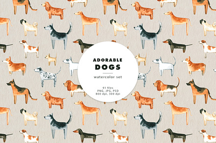 Adorable Dogs. Watercolor set., an Animal Illustration by Ola_Vola